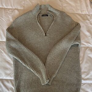 Men’s Zip Mock Neck Cable Knit Sweater in Heather Gray